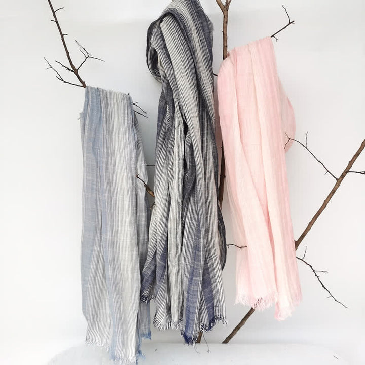 Unisex Striped Cotton Linen Spring Autumn Draped Scarf - image 3