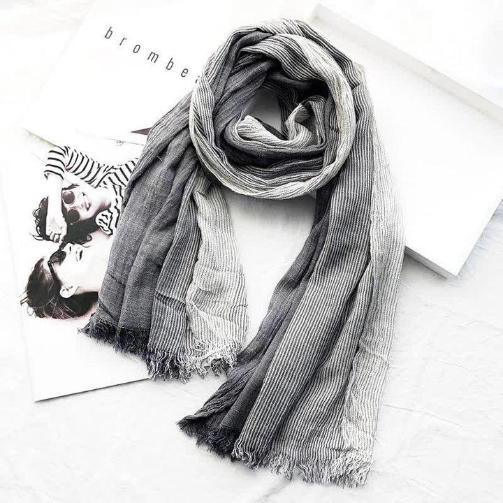 Unisex Striped Cotton Linen Spring Autumn Draped Scarf - Dark Gray - image 16