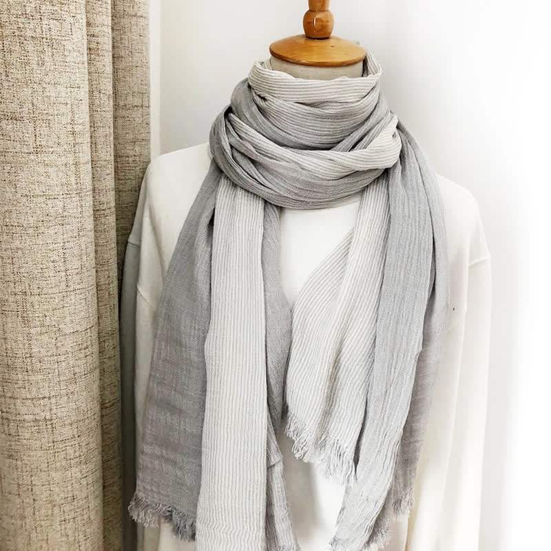 Unisex Striped Cotton Linen Spring Autumn Draped Scarf - image 15