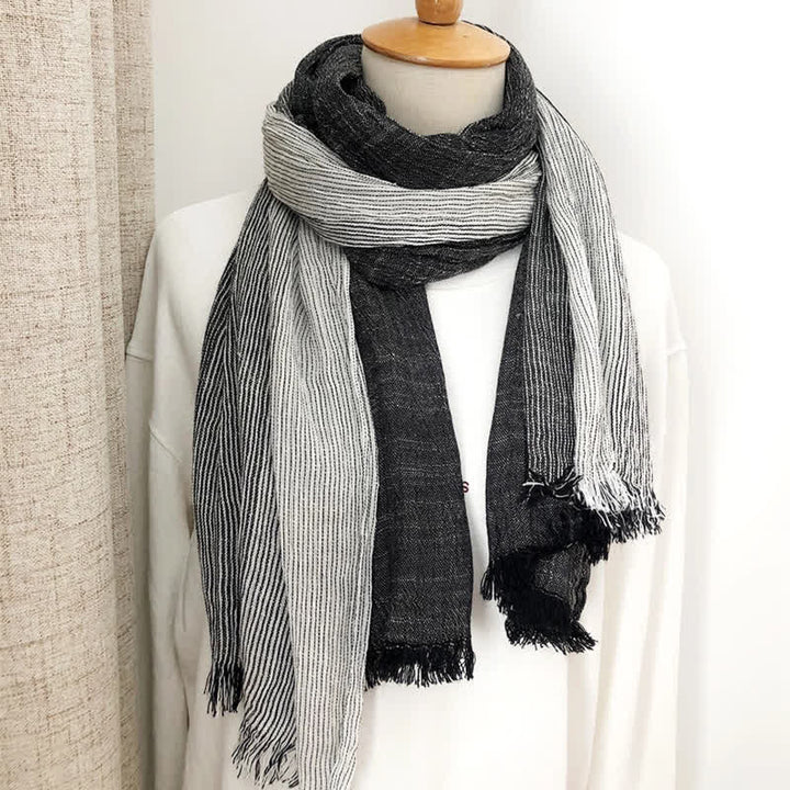 Unisex Striped Cotton Linen Spring Autumn Draped Scarf - image 2