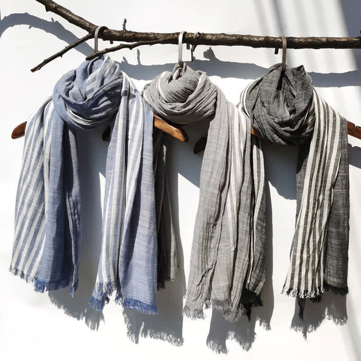 Unisex Striped Cotton Linen Spring Autumn Draped Scarf - image 1