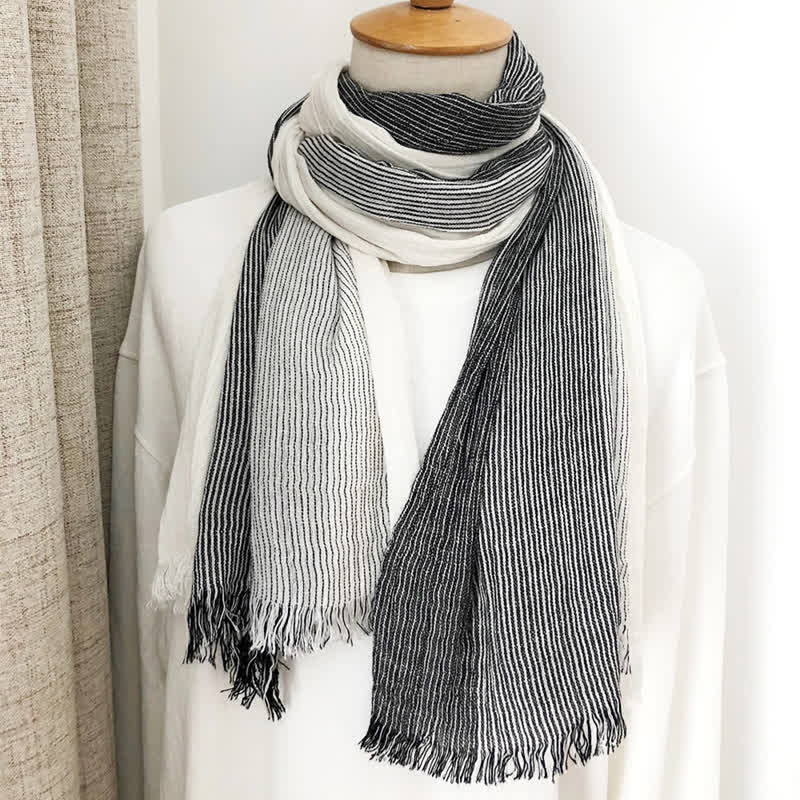 Unisex Striped Cotton Linen Spring Autumn Draped Scarf - image 17