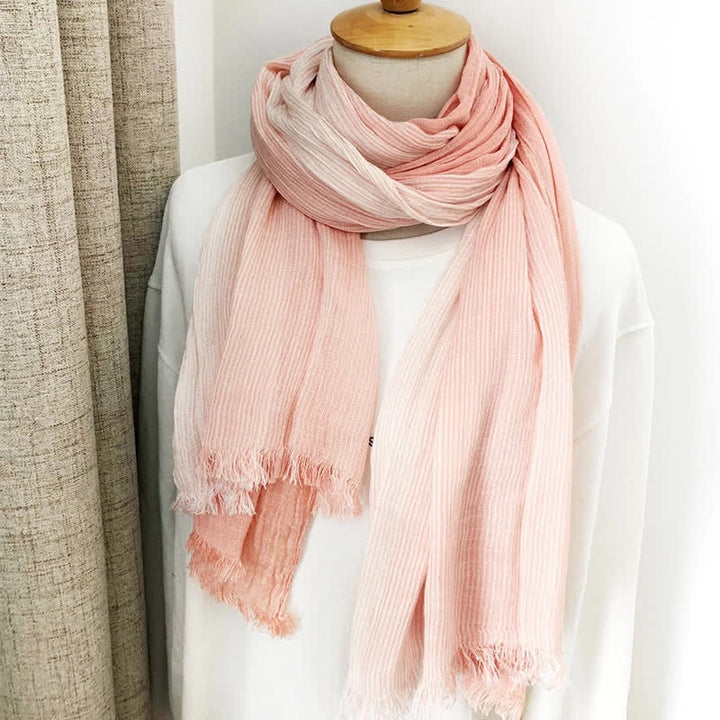 Unisex Striped Cotton Linen Spring Autumn Draped Scarf - image 9