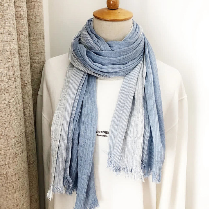 Unisex Striped Cotton Linen Spring Autumn Draped Scarf - image 11
