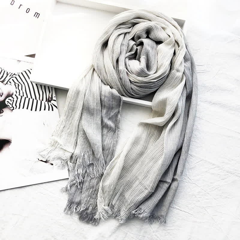Unisex Striped Cotton Linen Spring Autumn Draped Scarf - Light Gray - image 14