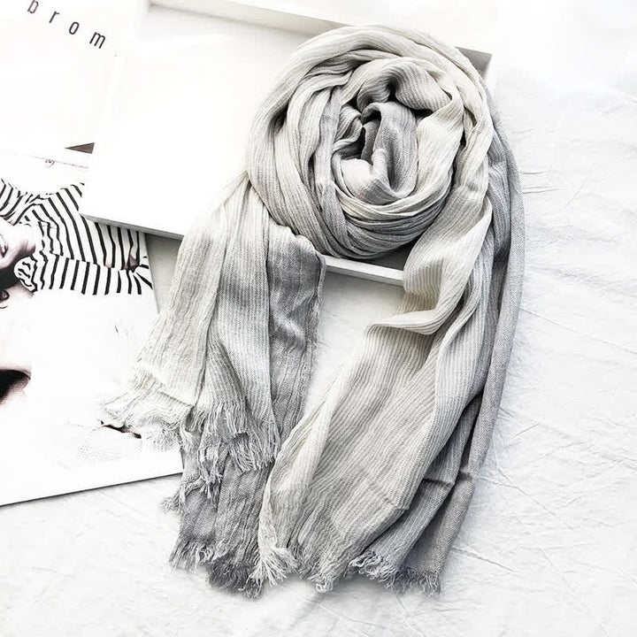 Unisex Striped Cotton Linen Spring Autumn Draped Scarf - Light Gray - image 14