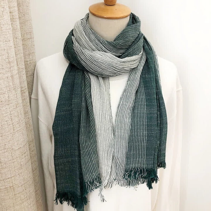 Unisex Striped Cotton Linen Spring Autumn Draped Scarf - image 13