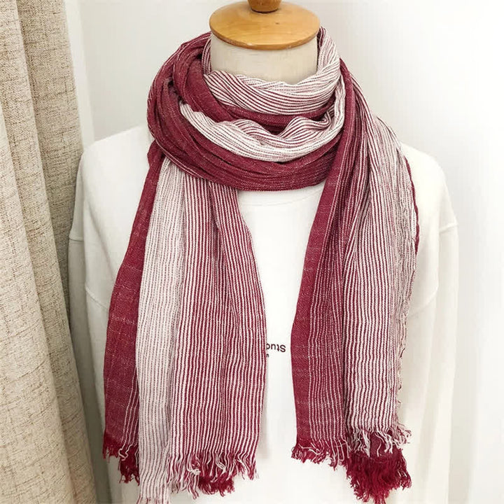 Unisex Striped Cotton Linen Spring Autumn Draped Scarf - image 7