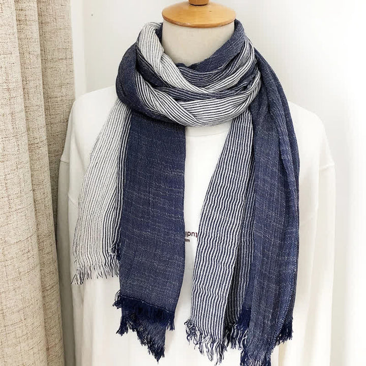 Unisex Striped Cotton Linen Spring Autumn Draped Scarf - image 5