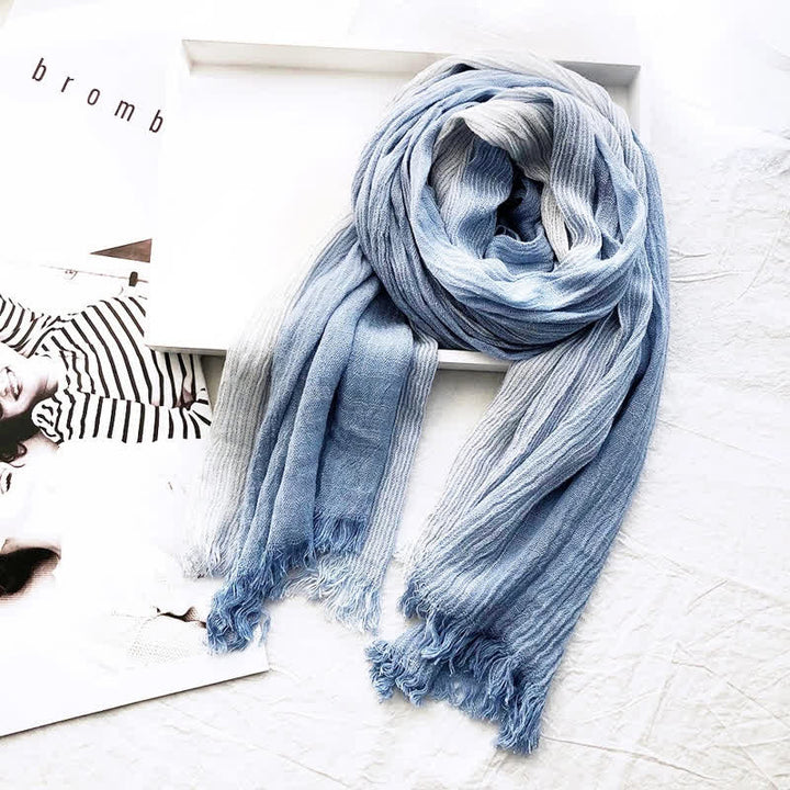 Unisex Striped Cotton Linen Spring Autumn Draped Scarf - Sku Blue - image 10