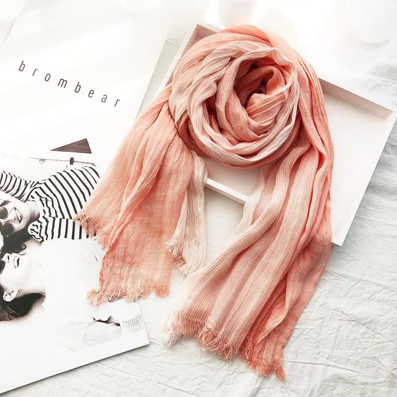 Unisex Striped Cotton Linen Spring Autumn Draped Scarf - Pink - image 8