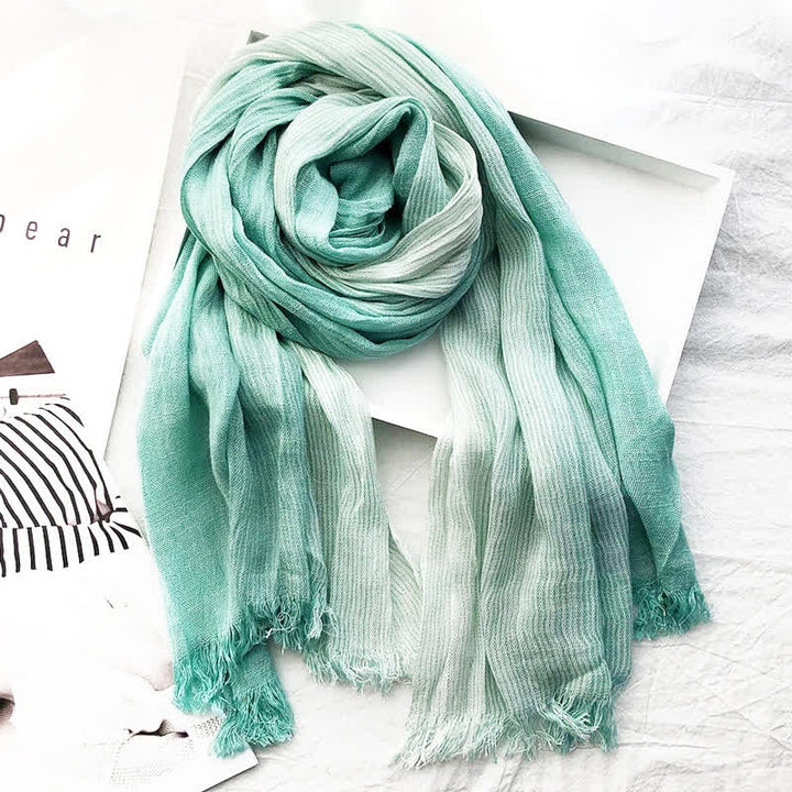 Unisex Striped Cotton Linen Spring Autumn Draped Scarf - Green - image 18