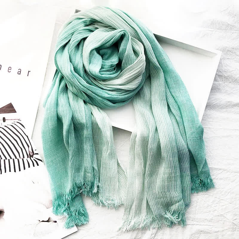 Unisex Striped Cotton Linen Spring Autumn Draped Scarf - Green - image 18