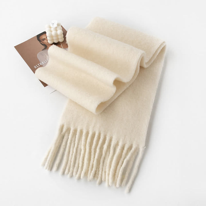 Unisex Thicken Solid Color Fringes Cashmere Scarf - Ivory - image 10