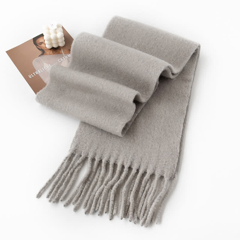 Unisex Thicken Solid Color Fringes Cashmere Scarf - Gray - image 16