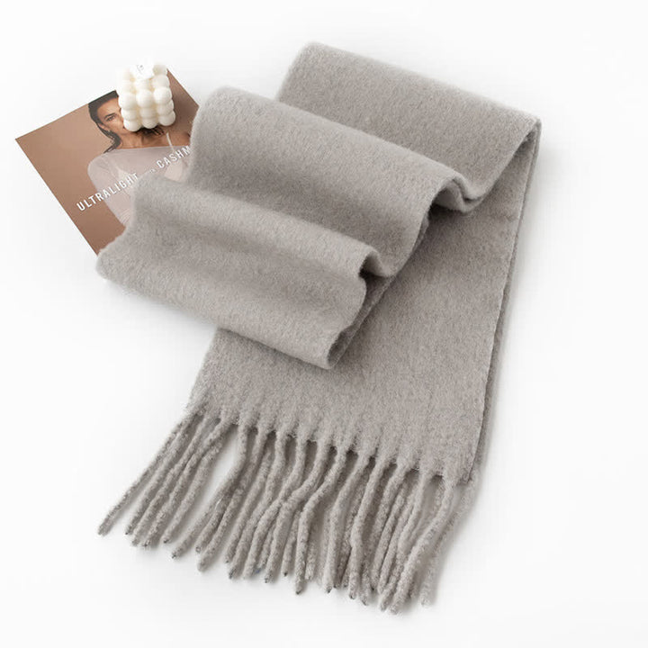 Unisex Thicken Solid Color Fringes Cashmere Scarf - Gray - image 16