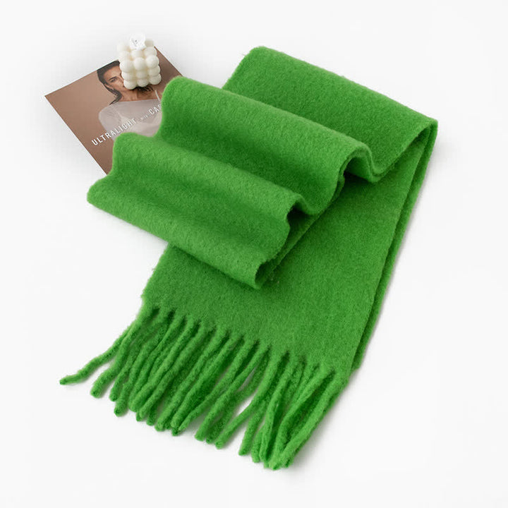 Unisex Thicken Solid Color Fringes Cashmere Scarf - Green - image 11
