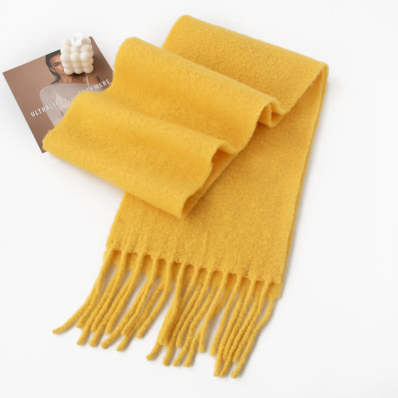 Unisex Thicken Solid Color Fringes Cashmere Scarf - Yellow - image 12