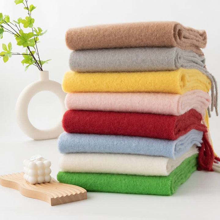 Unisex Thicken Solid Color Fringes Cashmere Scarf - image 6