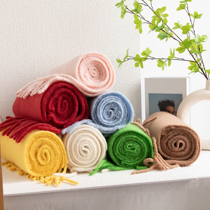 Unisex Thicken Solid Color Fringes Cashmere Scarf - image 1