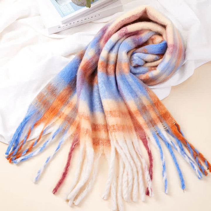 Unisex Classic Tassel Plaid Warm Scarf - image 5
