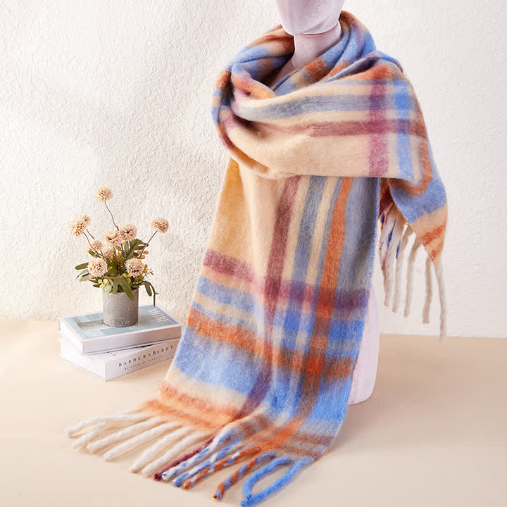 Unisex Classic Tassel Plaid Warm Scarf - image 3