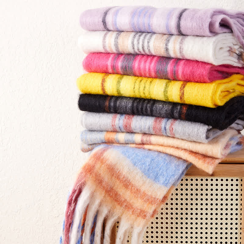 Unisex Classic Tassel Plaid Warm Scarf - image 1