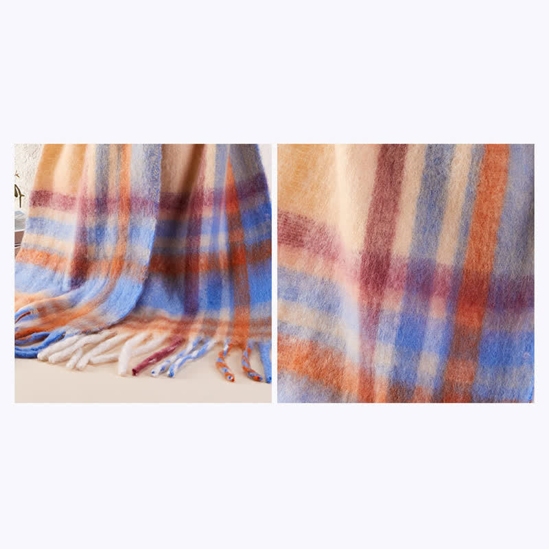 Unisex Classic Tassel Plaid Warm Scarf - image 6