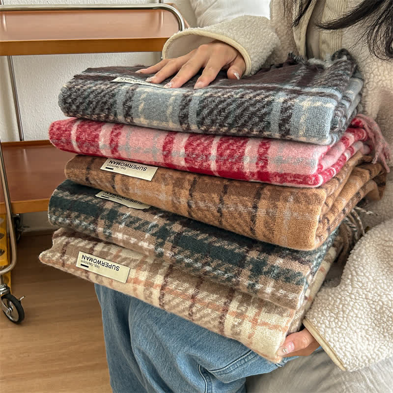 Unisex Winter Warm Tassel Plaid Oversized Scarf - image 0