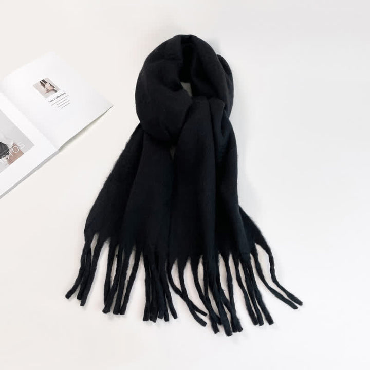 Unisex Thick Solid Color Oversized Warm Chunky Scarf - Black - image 9