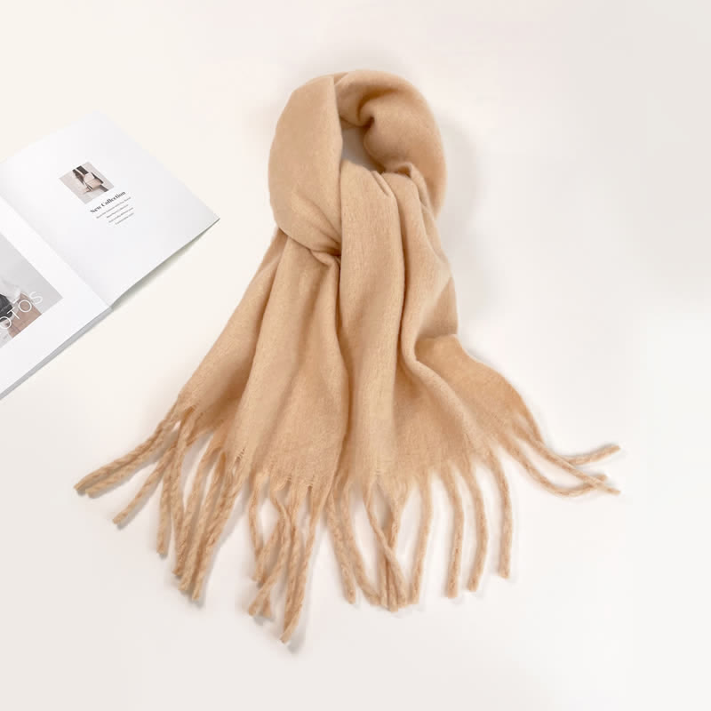 Unisex Thick Solid Color Oversized Warm Chunky Scarf - Camel - image 19