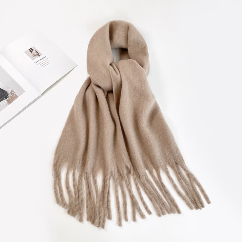 Unisex Thick Solid Color Oversized Warm Chunky Scarf - Khaki - image 18