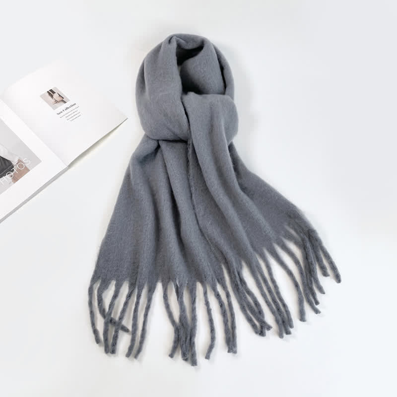 Unisex Thick Solid Color Oversized Warm Chunky Scarf - Gray - image 8