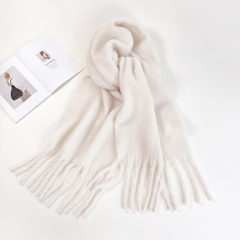 Unisex Thick Solid Color Oversized Warm Chunky Scarf - White - image 10