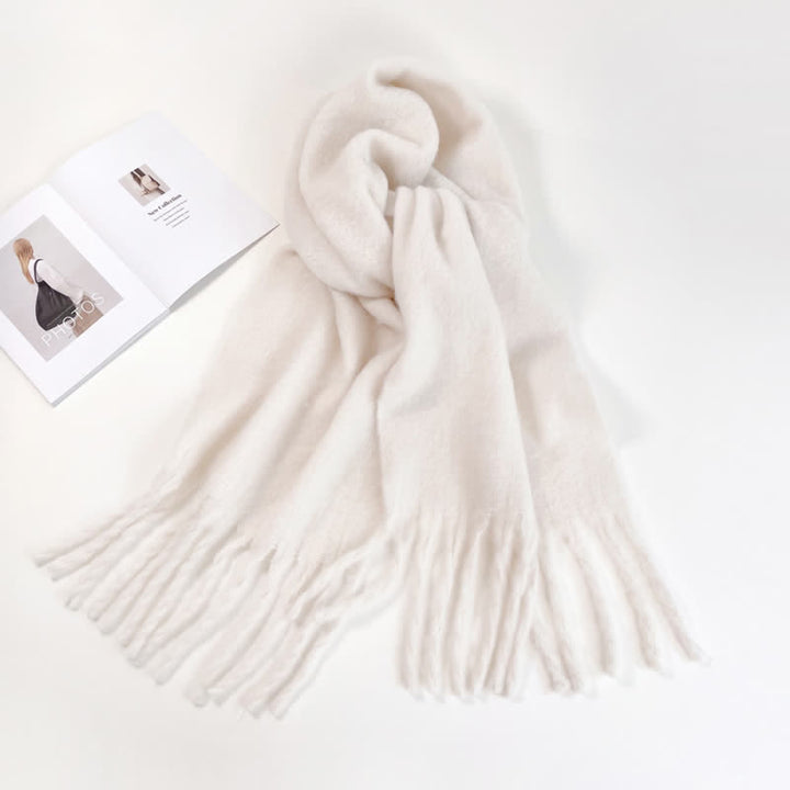 Unisex Thick Solid Color Oversized Warm Chunky Scarf - White - image 10