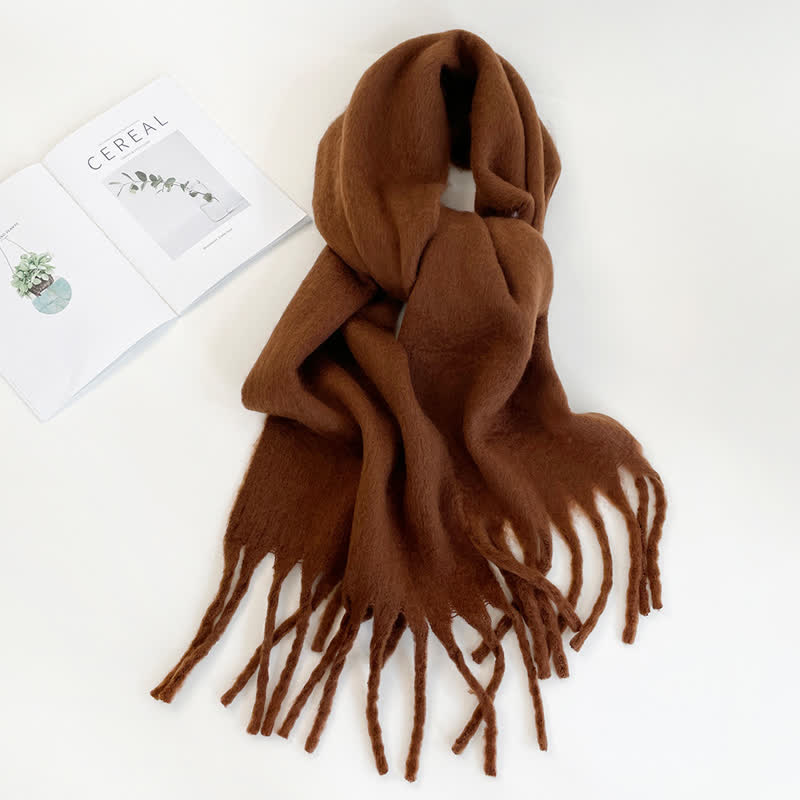 Unisex Thick Solid Color Oversized Warm Chunky Scarf - Coffee - image 20