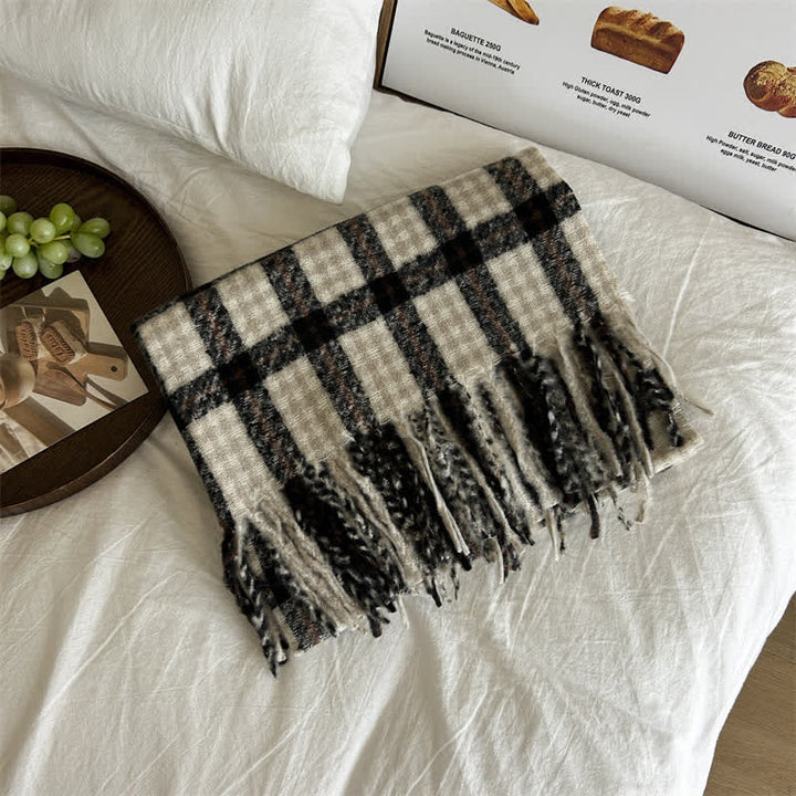 Unisex Generous Plaid Fashion Winter Scarf - Black & Iovry - image 2