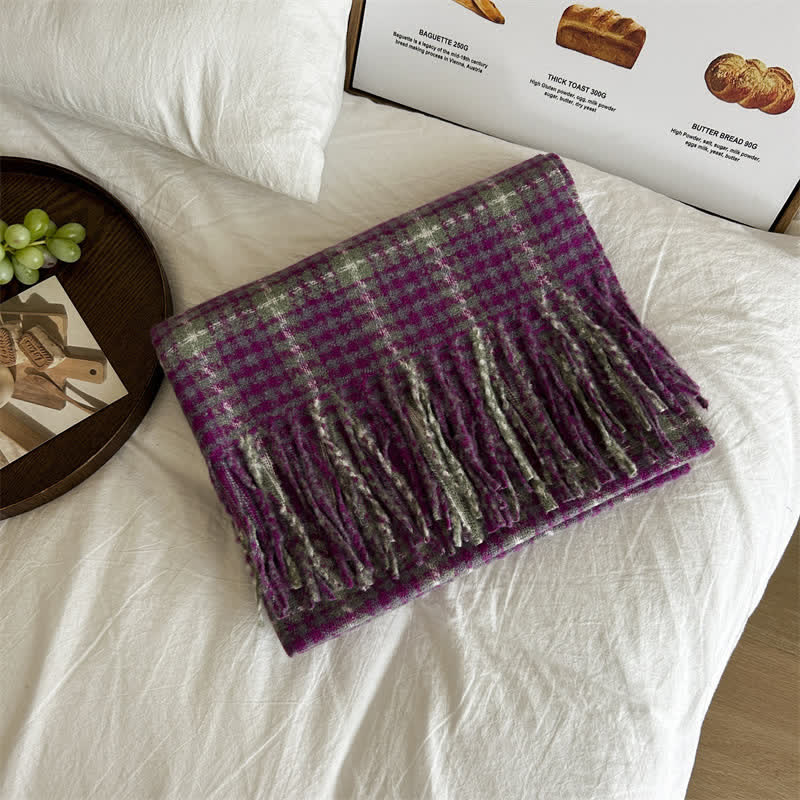 Unisex Generous Plaid Fashion Winter Scarf - Purple - image 9