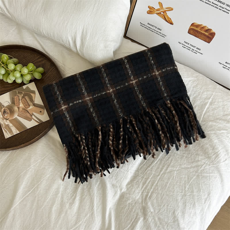 Unisex Generous Plaid Fashion Winter Scarf - Midnight Blue - image 6