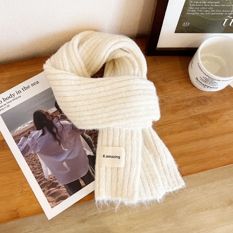 Unisex Cozy Knitted Solid Color Narrow Scarf - White - image 11