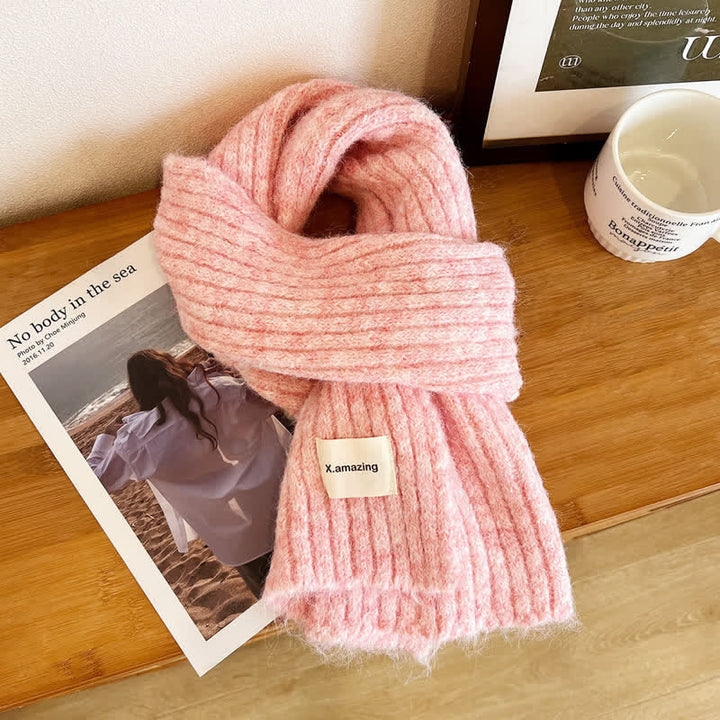 Unisex Cozy Knitted Solid Color Narrow Scarf - Pink - image 9