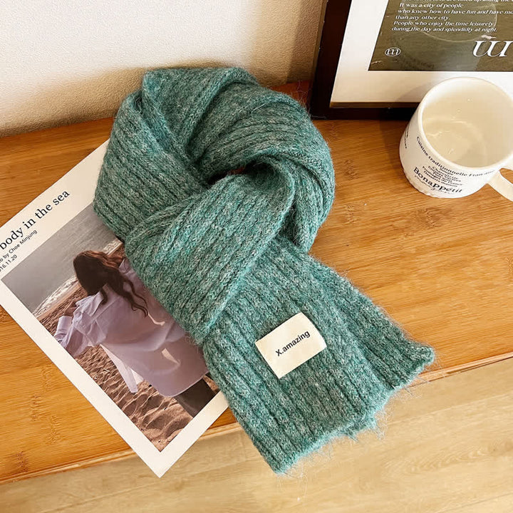 Unisex Cozy Knitted Solid Color Narrow Scarf - Green - image 8
