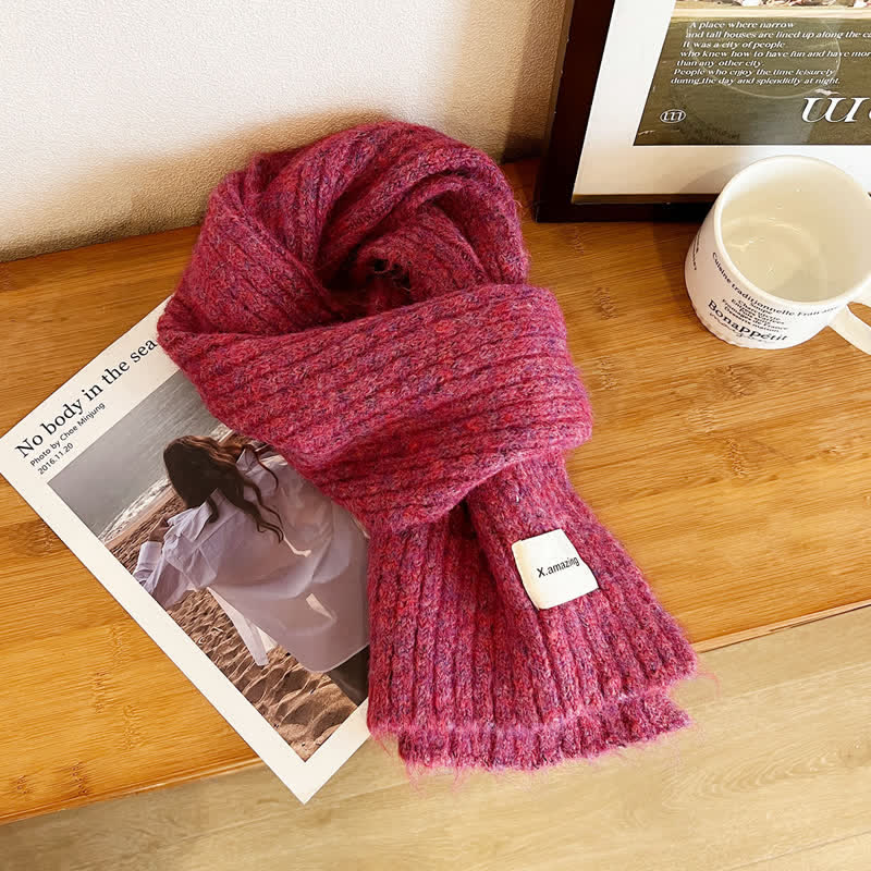 Unisex Cozy Knitted Solid Color Narrow Scarf - Rose Red - image 1