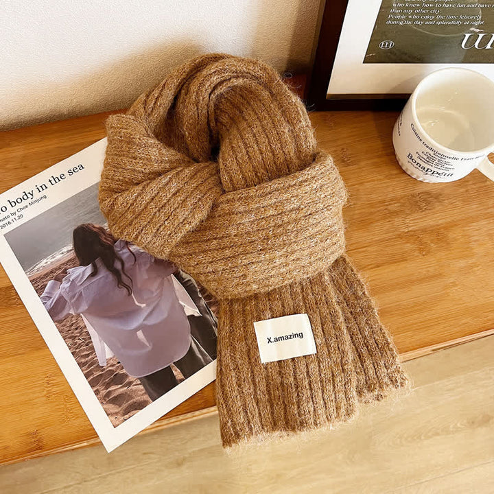 Unisex Cozy Knitted Solid Color Narrow Scarf - Chocolate - image 10