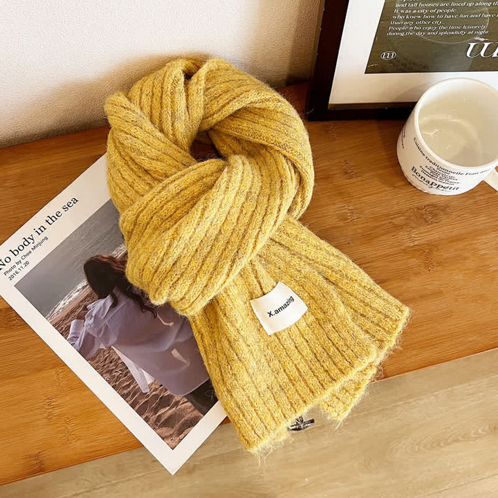 Unisex Cozy Knitted Solid Color Narrow Scarf - Yellow - image 7