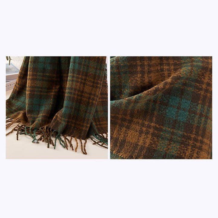 Unisex Luxury British Style Plaid Pattern Tassle Scarf - image 5