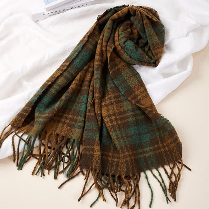 Unisex Luxury British Style Plaid Pattern Tassle Scarf - image 3