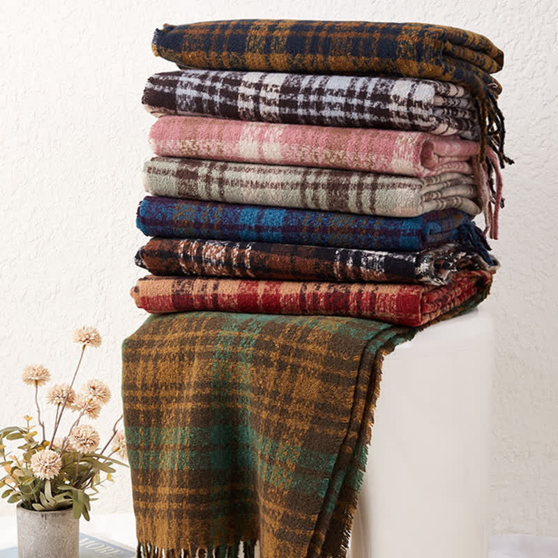 Unisex Luxury British Style Plaid Pattern Tassle Scarf - image 0