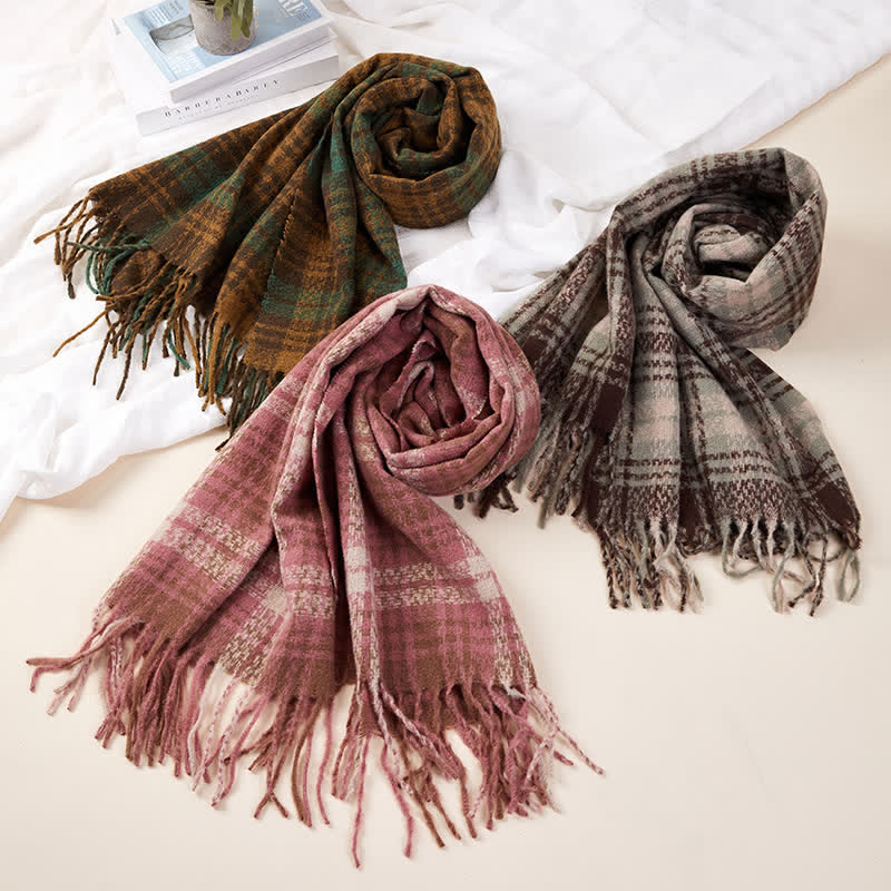 Unisex Luxury British Style Plaid Pattern Tassle Scarf - image 6