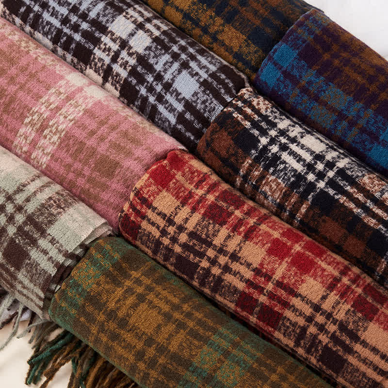 Unisex Luxury British Style Plaid Pattern Tassle Scarf - image 1